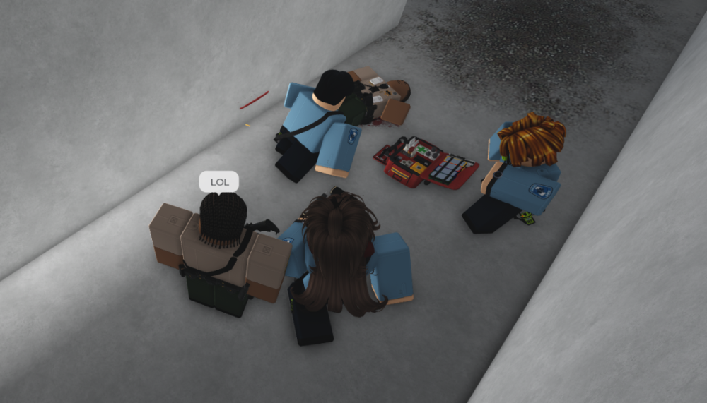 My friend dead on the ground after being killed through a wall. I said "LOL" as I thought being killed through a wall was kind of funny.